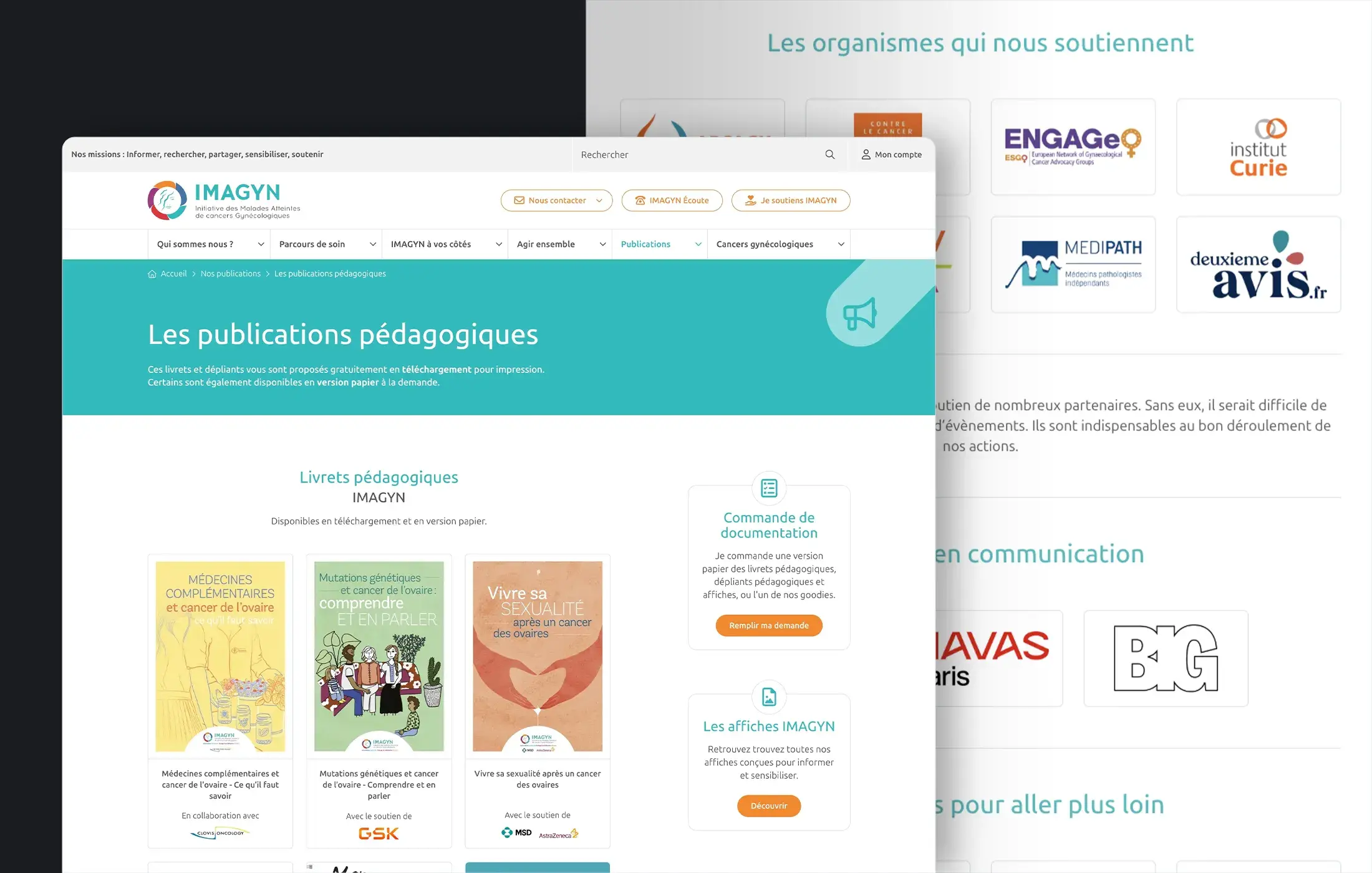 Pages présentant du contenu sur le site internet de l'association IMAGYN.